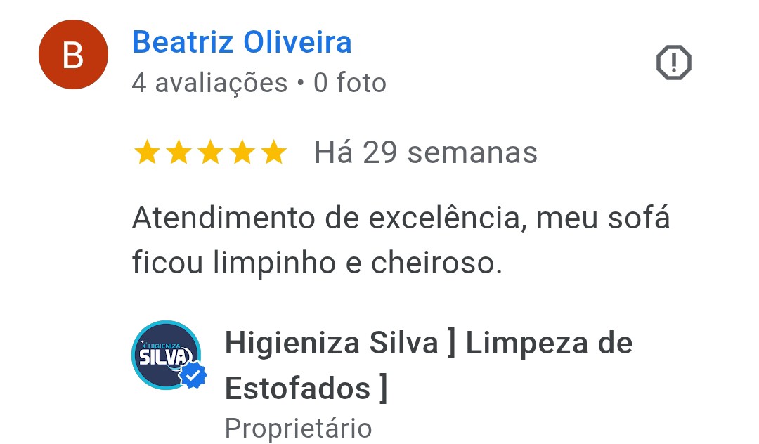 Avaliação de cliente - Higieniza Silva